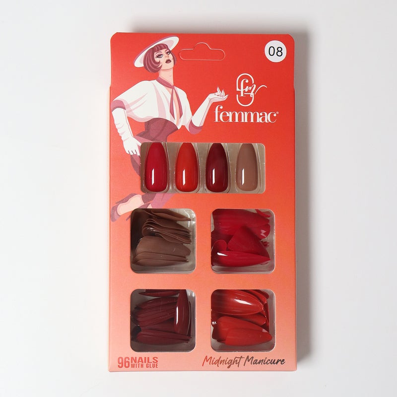 Midnight Manicure Press-On False Nails – Reusable, Lightweight, Salon Finish, 08 Almond