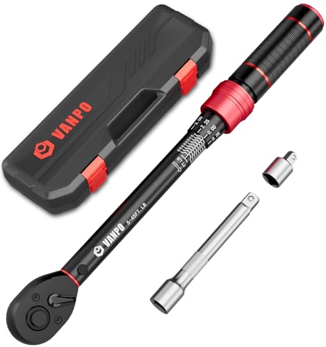 VANPO 3/8-inch Drive Click Torque Wrench, 5-45 Ft-Lb/6.8-61Nm, ±3% Accuracy, Dual-Direction, 72 Tooth, Aluminum Adjustable Torque Wrench for Bike, Motorcycle, Car Spark - Image 1