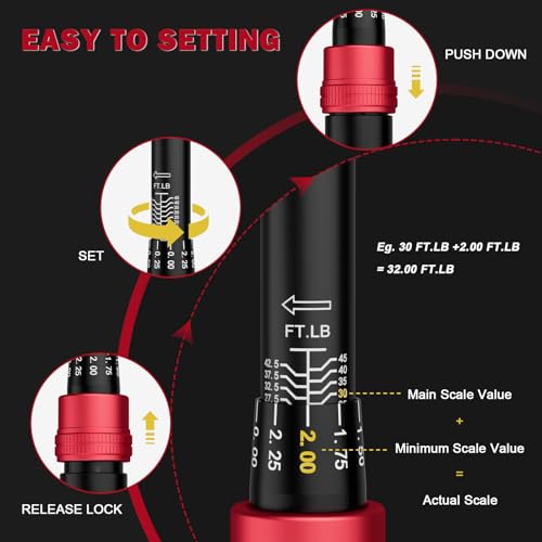 VANPO 3/8-inch Drive Click Torque Wrench, 5-45 Ft-Lb/6.8-61Nm, ±3% Accuracy, Dual-Direction, 72 Tooth, Aluminum Adjustable Torque Wrench for Bike, Motorcycle, Car Spark - Image 4