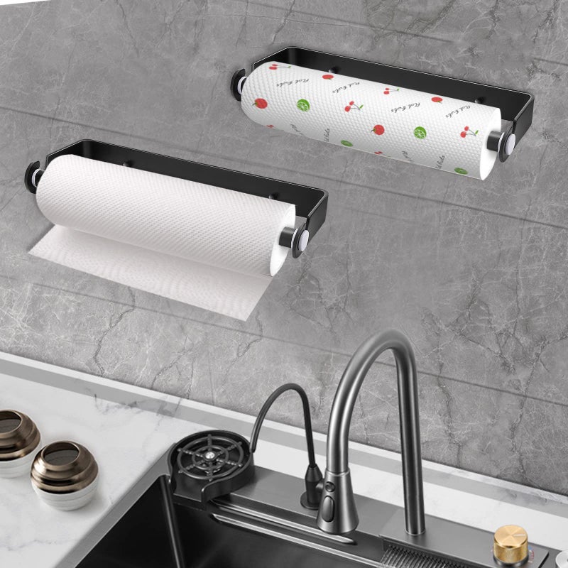 PEDORUBY Under Cabinet Paper Towel Holder, Adhesive or Drill Mount Paper Towel Holder, Wall Mount Paper Towel Holders for Kitchen or Bathroom (Black) - Image 3
