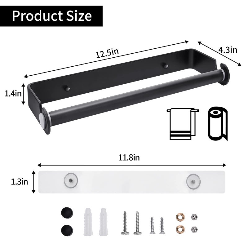 PEDORUBY Under Cabinet Paper Towel Holder, Adhesive or Drill Mount Paper Towel Holder, Wall Mount Paper Towel Holders for Kitchen or Bathroom (Black) - Image 2