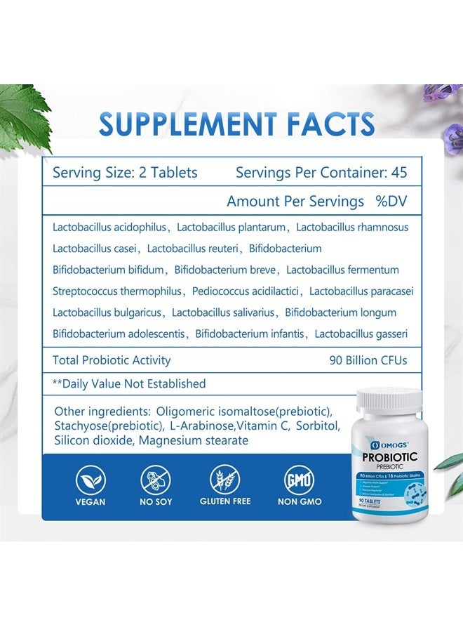 OMOGS Probiotics 90 Billion CFUs 18 Strains,with 3 Organic Prebiotic, Probiotics Supplement for Women,Men & Kids,Support Metabolism,Immunity and Digestive Health,Non-GMO & Gluten Free,90 Tablets - Image 2
