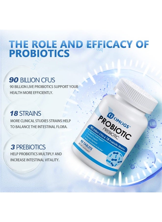 OMOGS Probiotics 90 Billion CFUs 18 Strains,with 3 Organic Prebiotic, Probiotics Supplement for Women,Men & Kids,Support Metabolism,Immunity and Digestive Health,Non-GMO & Gluten Free,90 Tablets - Image 3