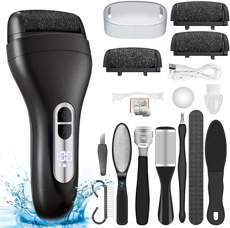 Electric Callus Remover for Feet  with Larger Grinding Head Portable Pedicure Kit Foot File Callus Remover Rechargeable Waterproof Foot File for Foot Care Deadskin Remover LCD DisplayBlack