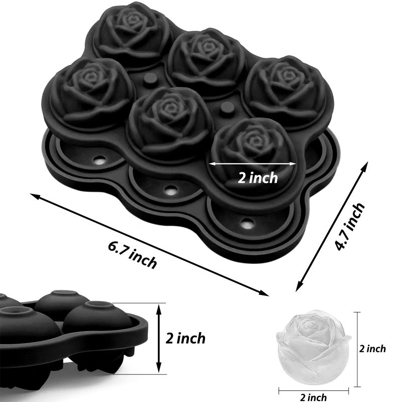 CAMKYDE Rose Ice Cube Tray 2 Inch [1 Mold + 1 Funnel + 6 Stoppers], 6 Cavity Silicone Rose Ice Cube Mold for Whiskey, Chilling Cocktails, Bourbon, Juice (Black) - Image 2