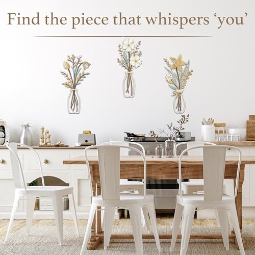 CarryWise 3 Piece Metal Flower Wall Art for Bedroom Living Room Rustic Farmhouse Floral Wall Decor for Bathroom Dining Room Boho Home Decorations Modern Minimalism Walls Hanging Sculptures(Gold Yellow White) - Image 5