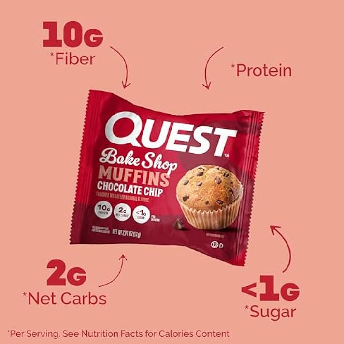 Quest Nutrition Chocolate Chip Muffin, 10g Protein, 2g Net Carb, Less than 1g Sugar, Protein Snack, 4 Count - Image 2