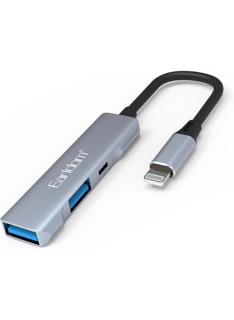 Earldom ET-HUB11 Lightning OTG Hub – 2 USB 2.0 Ports + 1 USB-C Port - Image 1