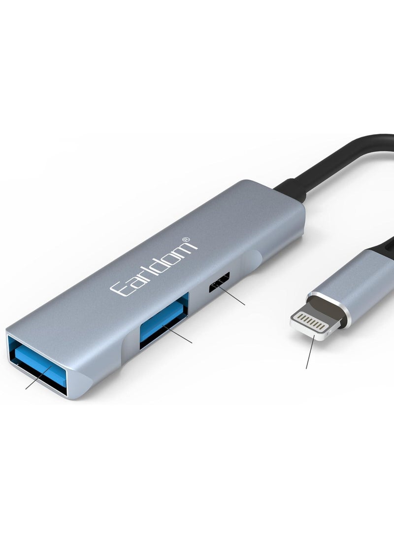 Earldom ET-HUB11 Lightning OTG Hub – 2 USB 2.0 Ports + 1 USB-C Port - Image 3