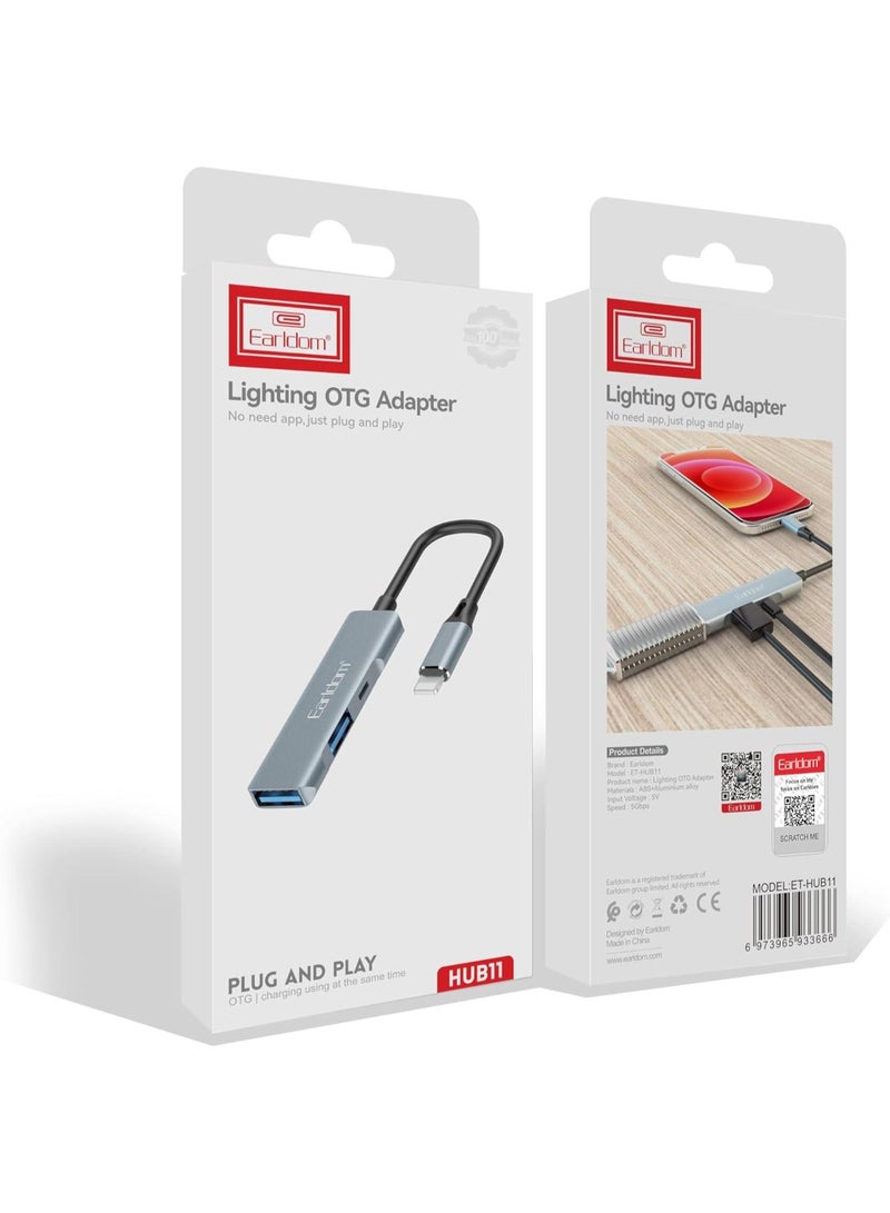 Earldom ET-HUB11 Lightning OTG Hub – 2 USB 2.0 Ports + 1 USB-C Port - Image 4