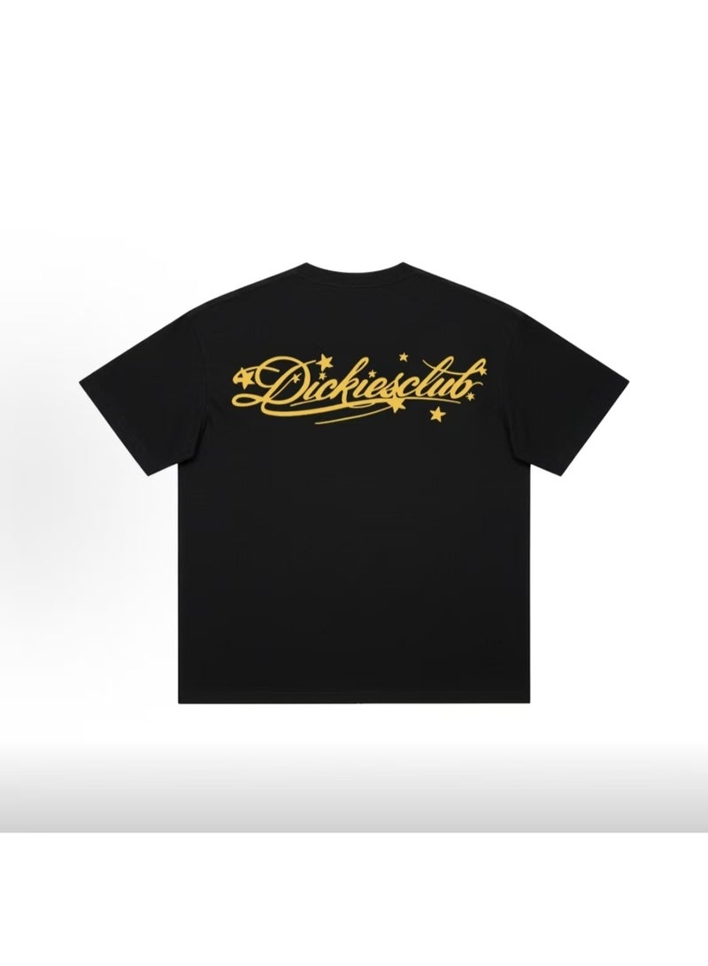 Dickies American Retro Script Yellow Print Black T-Shirt Size S - Image 2