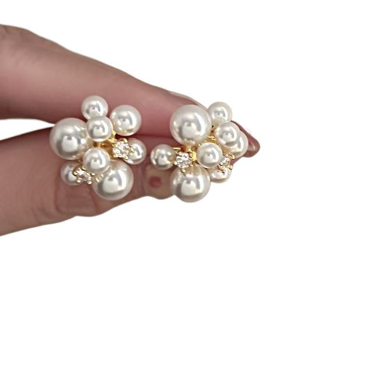 AD Silver Pearl Earrings with Rhinestone Detail and Lightweight Huggie Profile for Daily Wear and Elegant Styling - Image 5