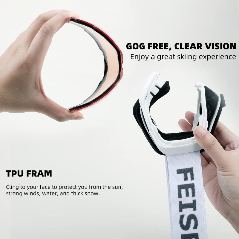 FEISEDY Ski Goggles, OTG Snow Sport Goggles for Adult Youth, Anti-Fog UV400 Protection Bendable Dual-Lenses B2961 - Image 3