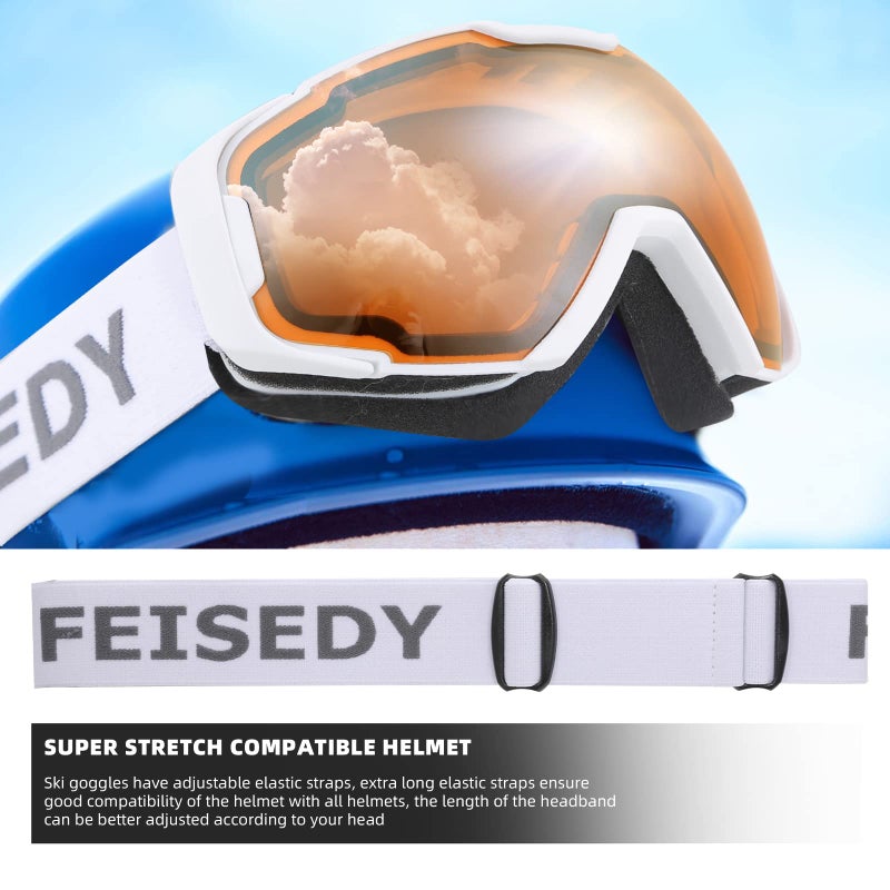 FEISEDY Ski Goggles, OTG Snow Sport Goggles for Adult Youth, Anti-Fog UV400 Protection Bendable Dual-Lenses B2961 - Image 4