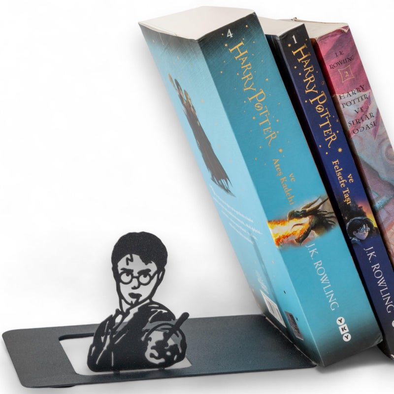 Renovatio Black Metal Bookend â€“ Cute, Unique, Geeky Decor for Home, Office & Kids Room â€“ Heavy Duty, Non-Slip Minimalist Bookends for Shelves â€“ Wizard - Image 1