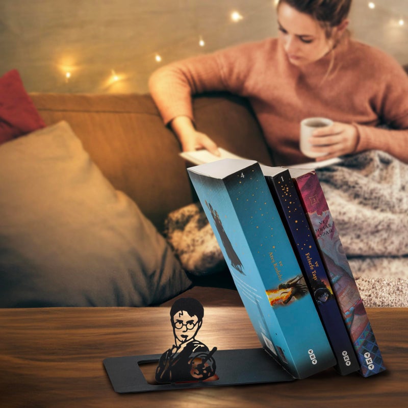 Renovatio Black Metal Bookend â€“ Cute, Unique, Geeky Decor for Home, Office & Kids Room â€“ Heavy Duty, Non-Slip Minimalist Bookends for Shelves â€“ Wizard - Image 4
