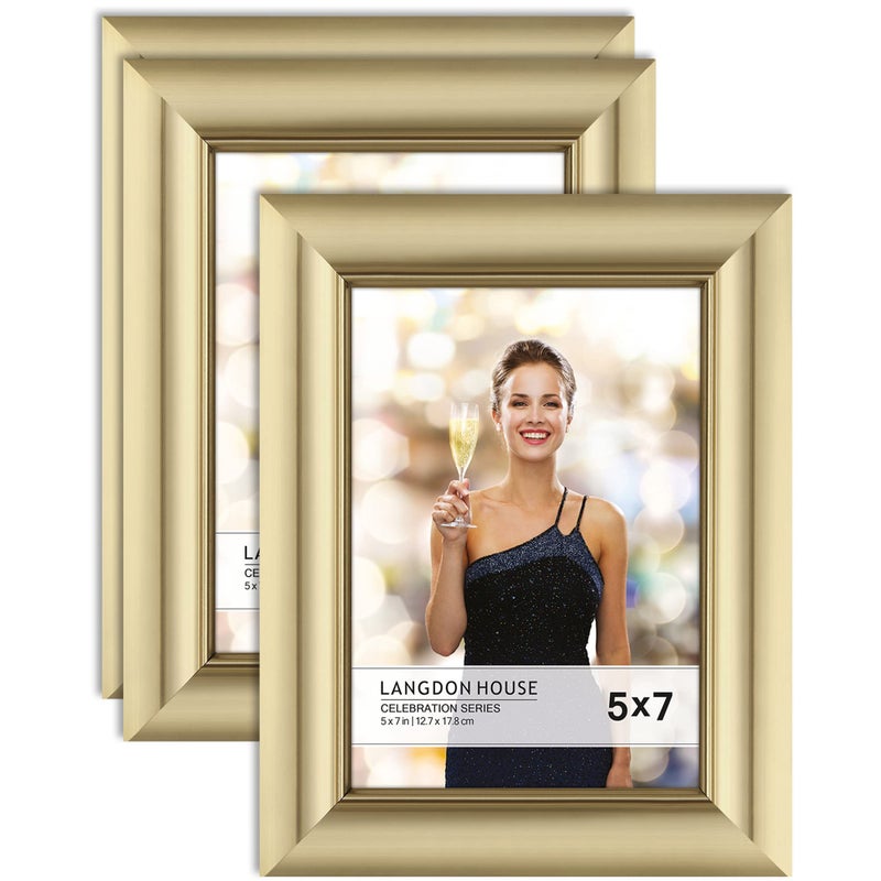 إطارات صور لانغدون هاوس 5x7 ذهبية 3 عبوات إطارات صور عصرية أنيقة 5 x 7 للتعليق على الحائط أو وضعها على الطاولة مجموعة الاحتفال