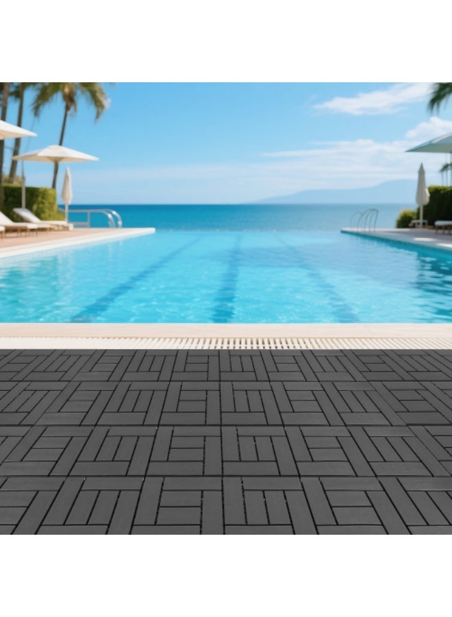 Plastic Interlocking Deck Tiles (44 PCS), 12x12 Inches Waterproof Outdoor Patio Flooring, Easy Snap Balcony Floor Tiles for Garden, Poolside, Backyard, Pathway, Indoor Use, Dark Grey - Image 4