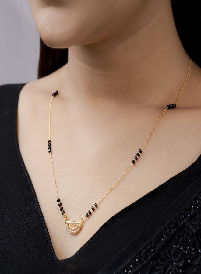 مانجالسوترا قصير من AAIKU بطول 18 بوصة للنساء - سلسلة مطلية بالذهب أنيقة مع قلادة رقيقة من الزركونيا المكعبة - مجوهرات خفيفة الوزن (M1809) - Image 3