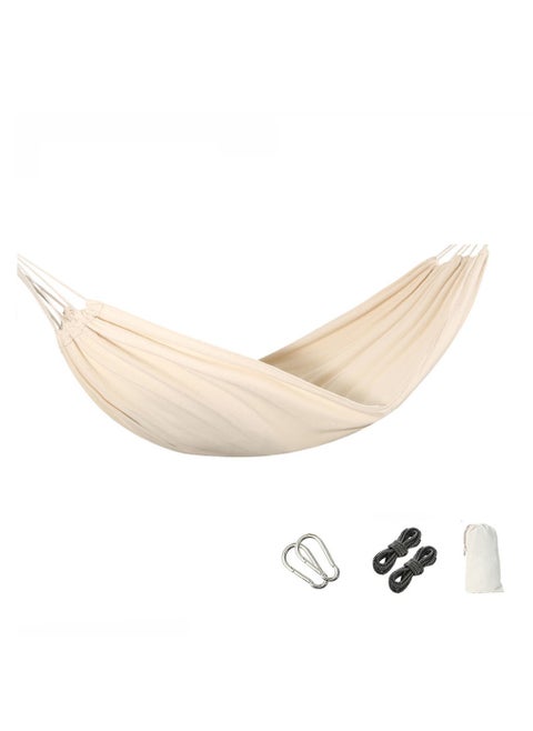 Hammock, Handmade Classic Hammock Macrame Fringe Tree Organic Cotton Hammocks Foldable Swing Bed for Camping, Beach, Yard, Bedroom, Patio, Patio, Porch, Outdoor, Indoor (Beige)