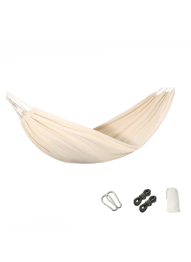 Hammock, Handmade Classic Hammock Macrame Fringe Tree Organic Cotton Hammocks Foldable Swing Bed for Camping, Beach, Yard, Bedroom, Patio, Patio, Porch, Outdoor, Indoor (Beige)