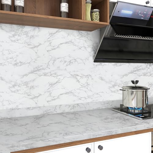 Abyssaly Marble Contact Paper for Countertops, White Grey Faux Marble Wallpaper Peel and Stick, Self Adhesive Removable Counter Top Peel and Stick Waterproof for Cabinets and Backsplash 15.7" X 118" - Image 3