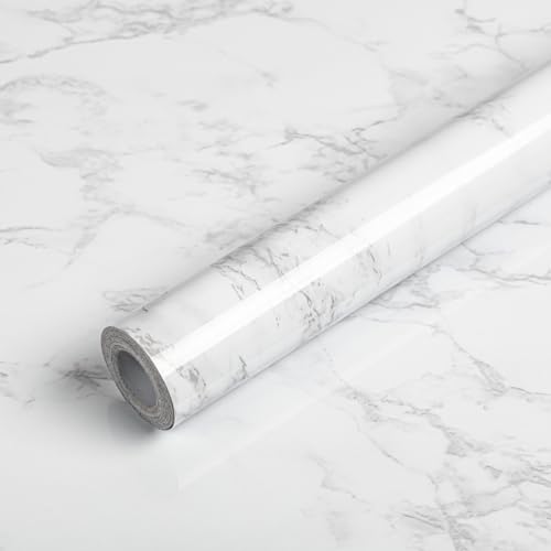 Abyssaly Marble Contact Paper for Countertops, White Grey Faux Marble Wallpaper Peel and Stick, Self Adhesive Removable Counter Top Peel and Stick Waterproof for Cabinets and Backsplash 15.7" X 118" - Image 1
