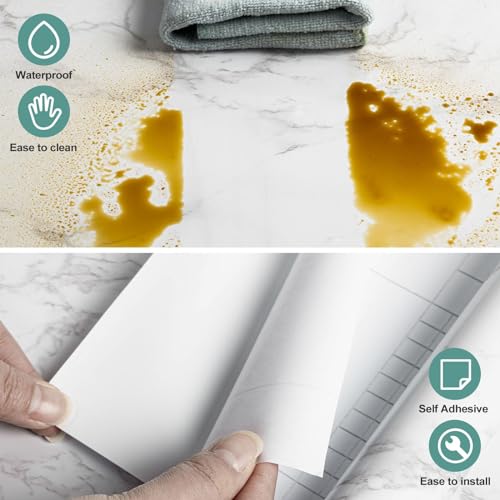 Abyssaly Marble Contact Paper for Countertops, White Grey Faux Marble Wallpaper Peel and Stick, Self Adhesive Removable Counter Top Peel and Stick Waterproof for Cabinets and Backsplash 15.7" X 118" - Image 4