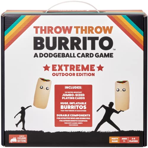 Exploding Kittens Throw Throw Burrito Extreme Outdoor Edition 26 Players Ages 7 15 Minutes to Play Jumbo Dodgeball Card Game Party Game Family Game Night Kid and Adult Card Game