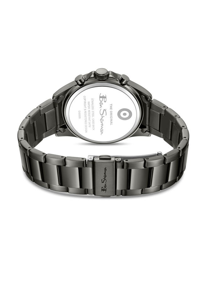 Ben Sherman Winchester Blue Dial Gunmetal Stainless Steel Bracelet Chronograph Watch for Men, 43.2mm - Image 3