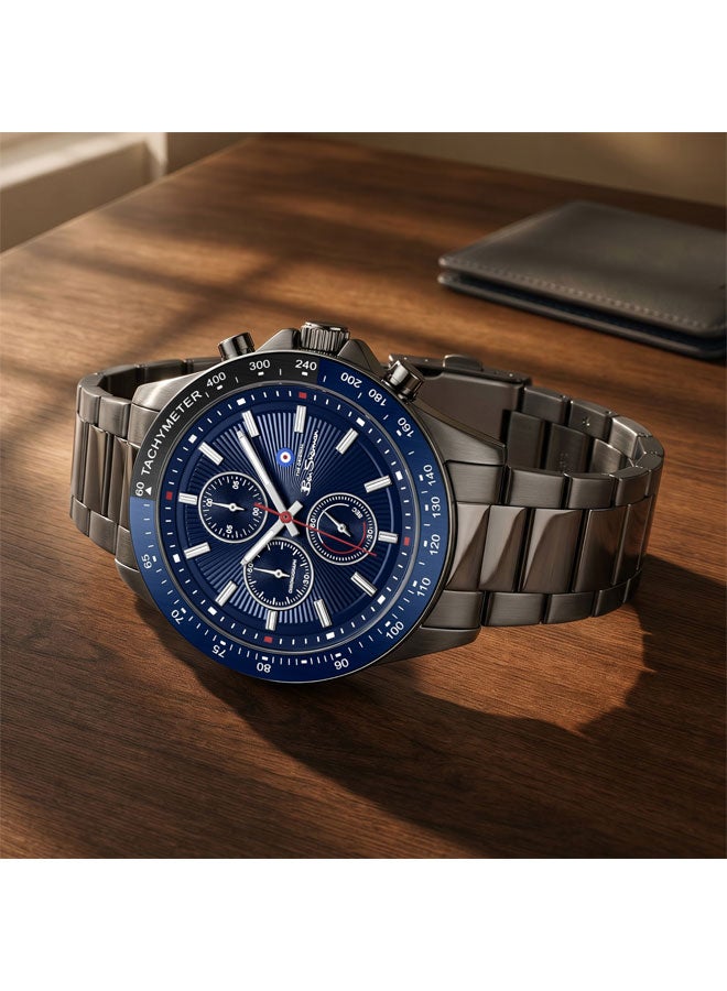 Ben Sherman Winchester Blue Dial Gunmetal Stainless Steel Bracelet Chronograph Watch for Men, 43.2mm - Image 4