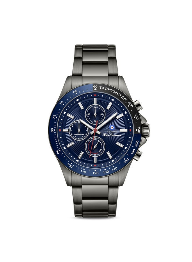 Ben Sherman Winchester Blue Dial Gunmetal Stainless Steel Bracelet Chronograph Watch for Men, 43.2mm - Image 1