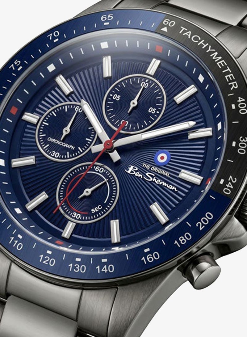 Ben Sherman Winchester Blue Dial Gunmetal Stainless Steel Bracelet Chronograph Watch for Men, 43.2mm - Image 2