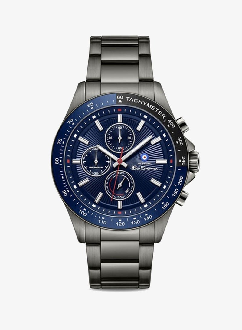 Ben Sherman Winchester Blue Dial Gunmetal Stainless Steel Bracelet Chronograph Watch for Men, 43.2mm - Image 1