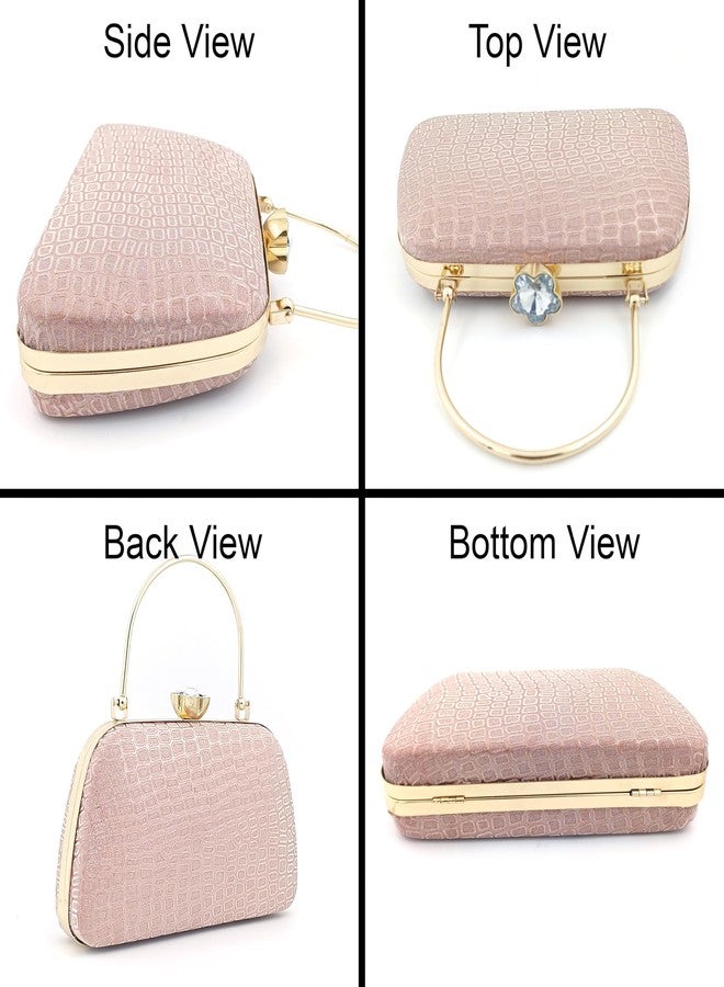 Zaib Bridal Partyware Clutch for Women - Elegant Satin Evening Purse, Wedding & Bridesmaid Clutch Bag, Formal Party Handbag, Cocktail Purse with Detachable Chain Strap for Weddings (Pink- 57No) - Image 3