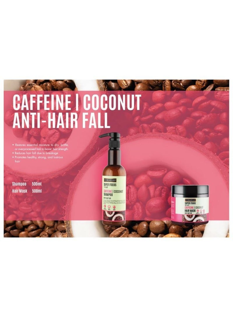 CORNELLS Super Foods For Hair Caffeine Coconut Shampoo Anti Hair Fall Sulfate And Paraben Free 500ml - Image 2