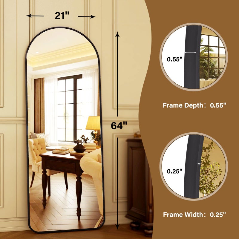 HARRITPURE 64"x21" Arched Full Length Mirror Floor Mirrors with Aluminum Alloy Frame Free-Standing Wall Mounted or Leaning Large Bedroom Dressing Mirror Modern & Contemporary Decor for Home,Black - Image 4