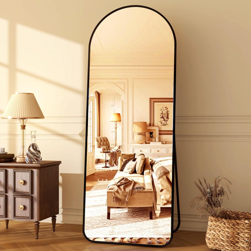 HARRITPURE 64"x21" Arched Full Length Mirror Floor Mirrors with Aluminum Alloy Frame Free-Standing Wall Mounted or Leaning Large Bedroom Dressing Mirror Modern & Contemporary Decor for Home,Black - Image 1