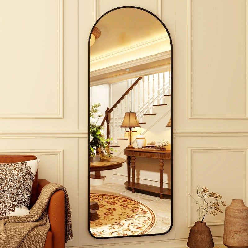 HARRITPURE 64"x21" Arched Full Length Mirror Floor Mirrors with Aluminum Alloy Frame Free-Standing Wall Mounted or Leaning Large Bedroom Dressing Mirror Modern & Contemporary Decor for Home,Black - Image 2