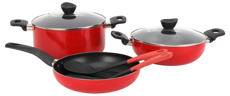 ديلكاسا طقم أواني طهي ديلكاسا 7 قطع غير لاصقة DC3376 تتضمن كسرولة ومقلاة ومقلاة وأداتين من النايلون - Image 1