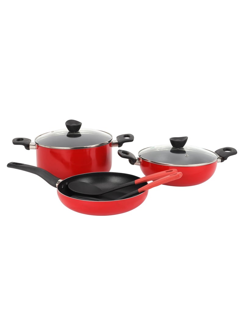 DELCASA 7 piece Non Stick Cookware Set DC3376 Tempered Glass Lids, Bakelite Knobs, and CD Bottom Includes Casserole, Wokpan, Fry Pan, and 2 Nylon Tools  - Image 1