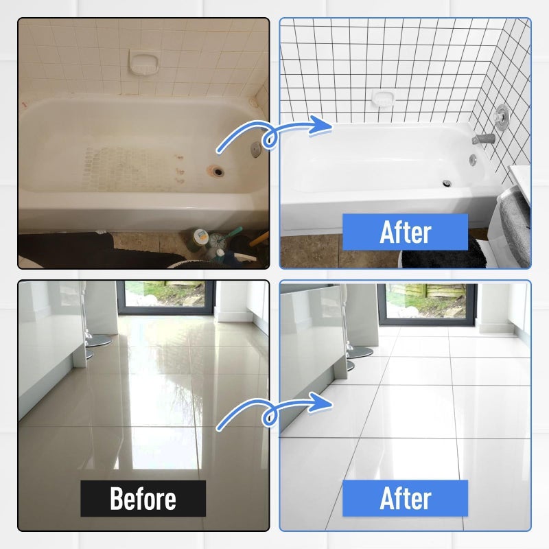 DWIL Tub Paint, Tub and Tile Refinishing Kit 33oz with Tools and 2 Grout Pen, White Bathtub Paint Water Based &Low Odor, Easy to Use Sink for Bathroom Kitchen, Semi-Gloss White, 50-55sq.ft - Image 4