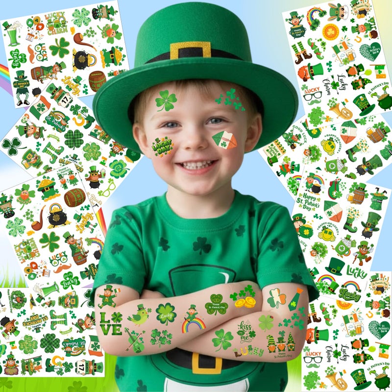 Backtopeia 160PCS St Patricks Temporary Tattoos Stickers | St Patricks Party Favors Decorations Irish Holiday Green Clover Rainbow Shamrock Party Supplies Craft Gift Idea For Kids Boy Girl Teen Adult-8sheets - Image 2
