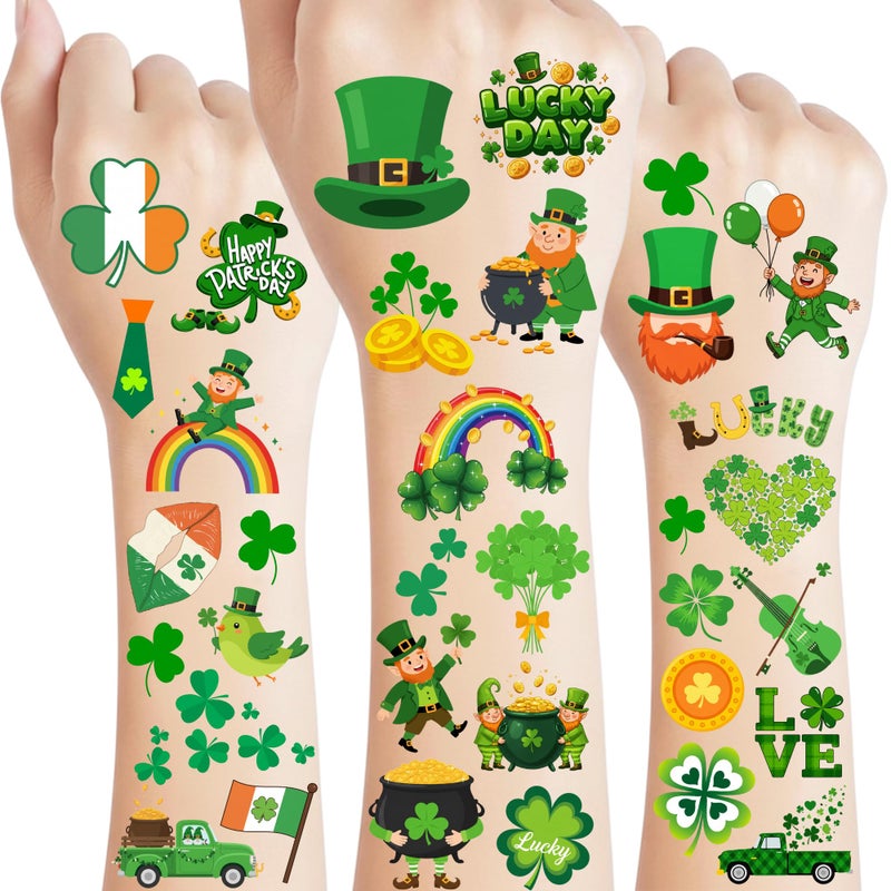 Backtopeia 160PCS St Patricks Temporary Tattoos Stickers | St Patricks Party Favors Decorations Irish Holiday Green Clover Rainbow Shamrock Party Supplies Craft Gift Idea For Kids Boy Girl Teen Adult-8sheets - Image 1