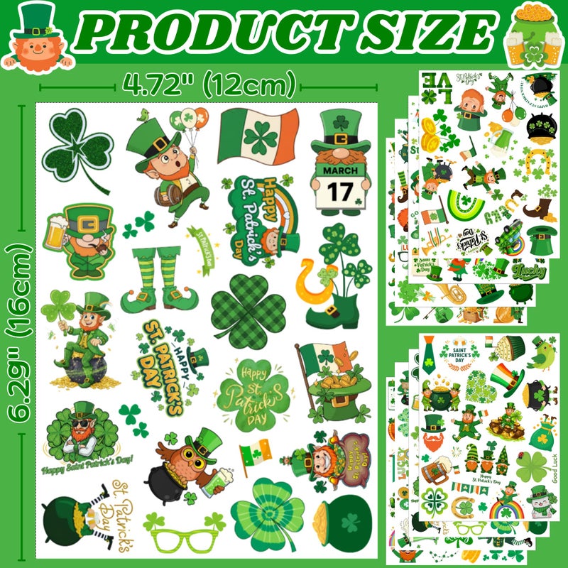 Backtopeia 160PCS St Patricks Temporary Tattoos Stickers | St Patricks Party Favors Decorations Irish Holiday Green Clover Rainbow Shamrock Party Supplies Craft Gift Idea For Kids Boy Girl Teen Adult-8sheets - Image 5