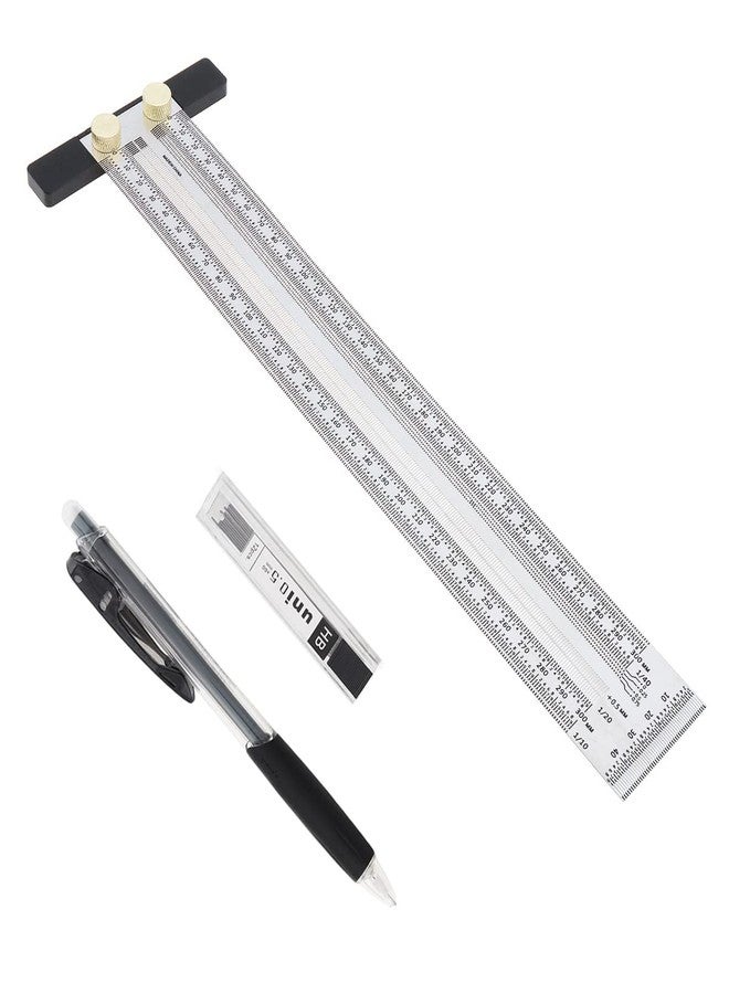 Smgda Precision Marking T-Rule Stainless Steel T Square with Mechanical Pencil & 0.5mm Refill Scribing Line Ruler for Marking or Measuring, for Carpenters, Designers, Architects, Engineers 300mm - Image 1