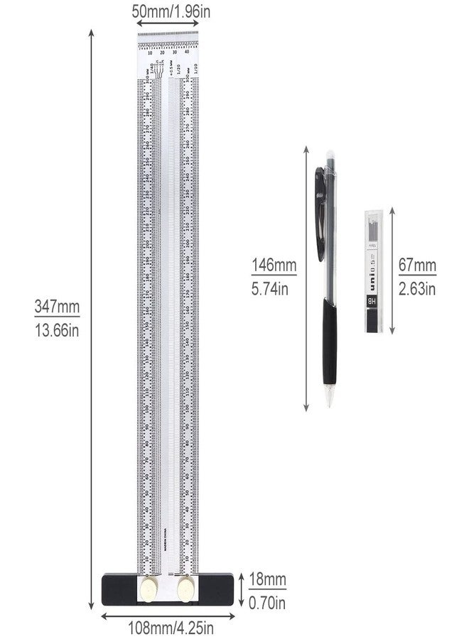 Smgda Precision Marking T-Rule Stainless Steel T Square with Mechanical Pencil & 0.5mm Refill Scribing Line Ruler for Marking or Measuring, for Carpenters, Designers, Architects, Engineers 300mm - Image 2