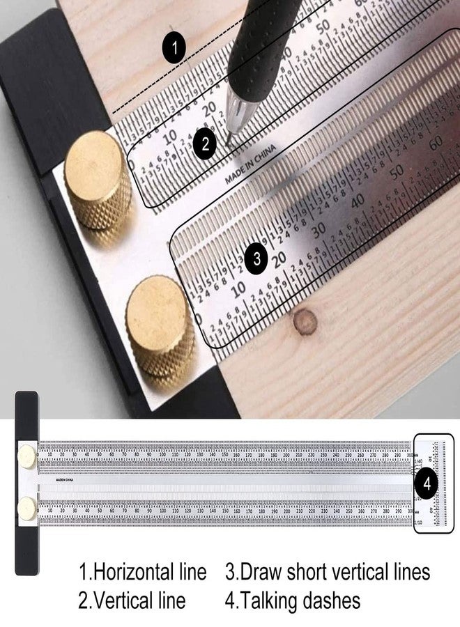 Smgda Precision Marking T-Rule Stainless Steel T Square with Mechanical Pencil & 0.5mm Refill Scribing Line Ruler for Marking or Measuring, for Carpenters, Designers, Architects, Engineers 300mm - Image 3