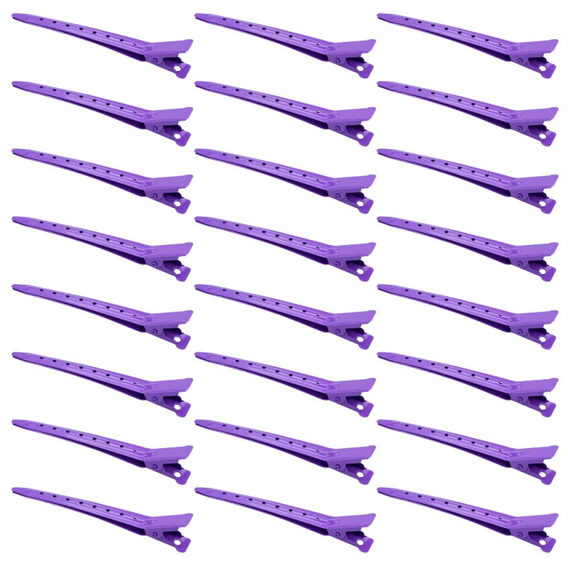 Bantoye 24 Packs Duck Bill Clips, Bantoye 3.35 Inches Rustproof Metal Alligator Curl Clips with Holes for Hair Styling, Hair Coloring, Purple - Image 1