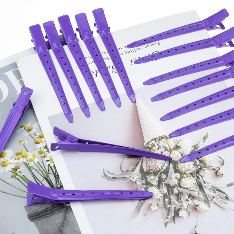 Bantoye 24 Packs Duck Bill Clips, Bantoye 3.35 Inches Rustproof Metal Alligator Curl Clips with Holes for Hair Styling, Hair Coloring, Purple - Image 5
